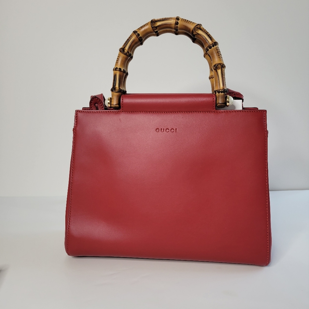 GUCCI Diana tote bag Nymphaea Nappa red with pearls on bamboo handles NWT - Picture 1 of 8